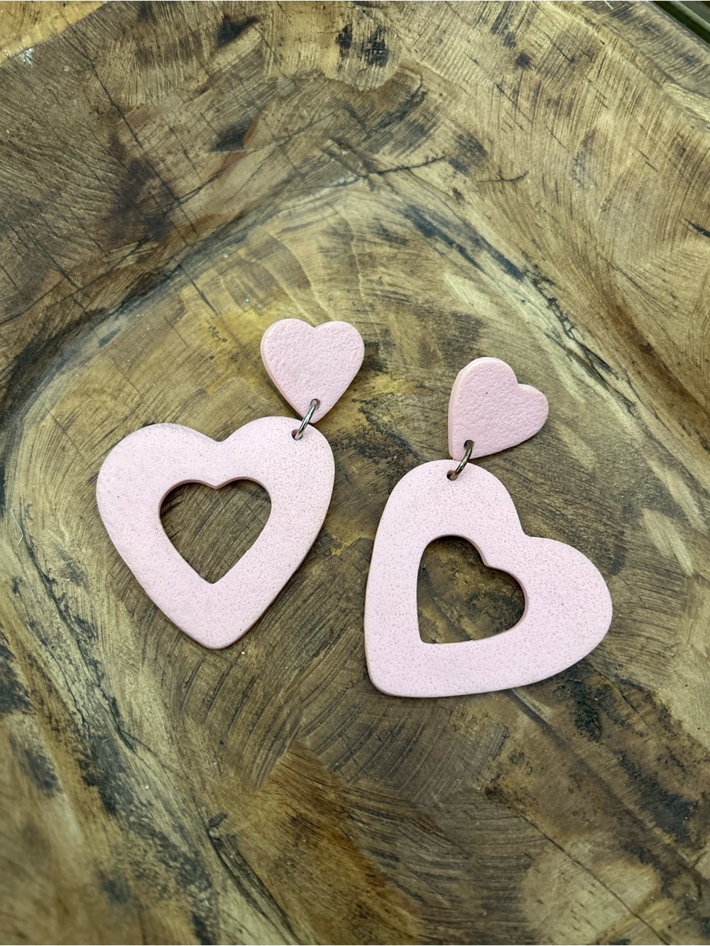 Pink Clay Heart Cutout Dangle Earrings